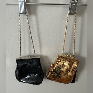 New Sequin Evening Bag Set - Black and Gold
